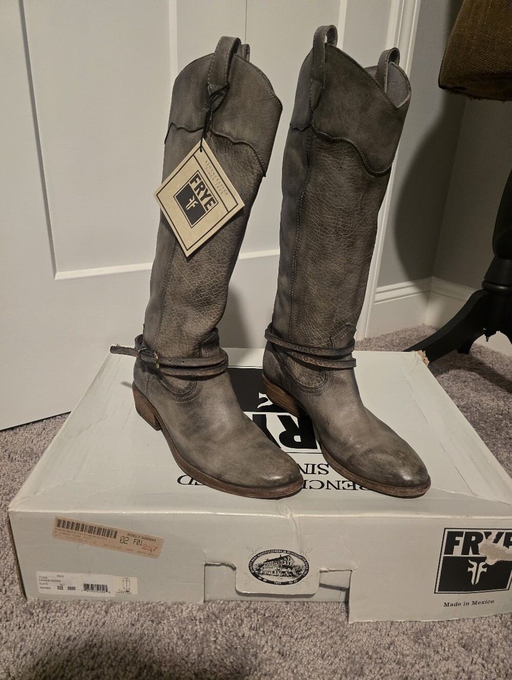 Frye Gray Distressed Leather Over-the-Knee Western Boots
